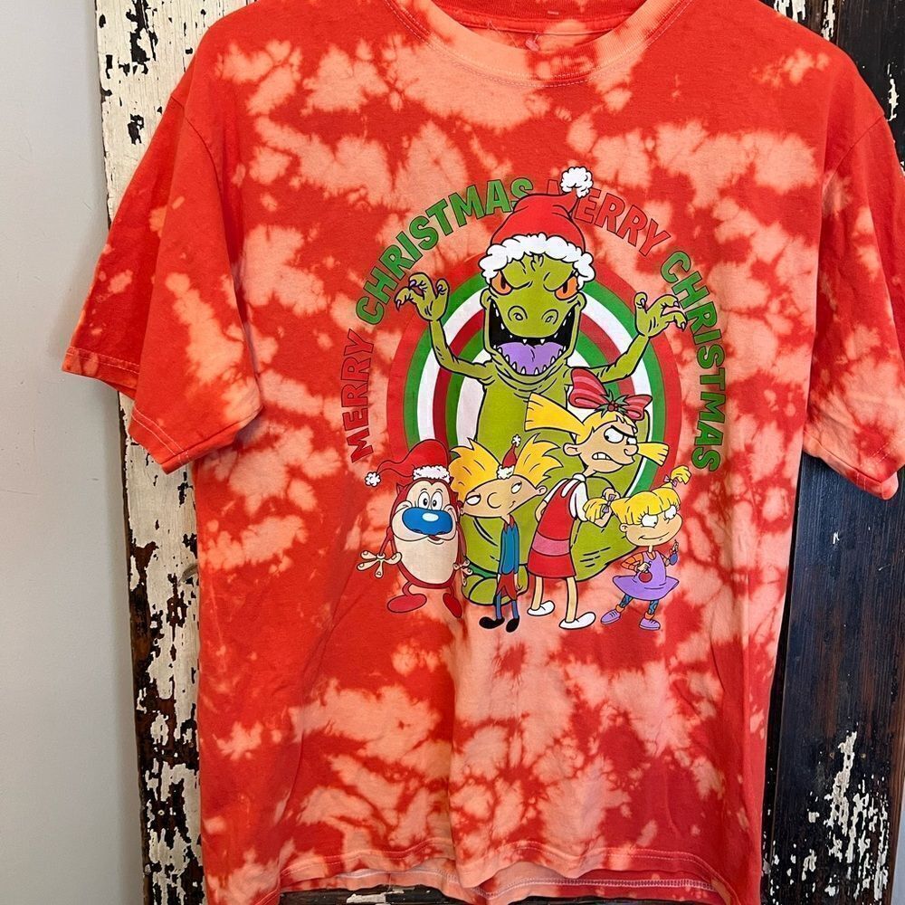 NWOT Nickelodeon bleach tie dye Christmas T-shirt. Size L.